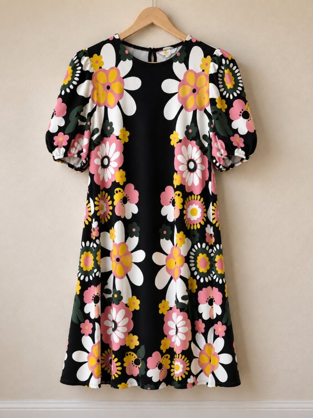Boden Seam Detail Ponte Shift Dress Black Flora Bloom Floral Print Size 8